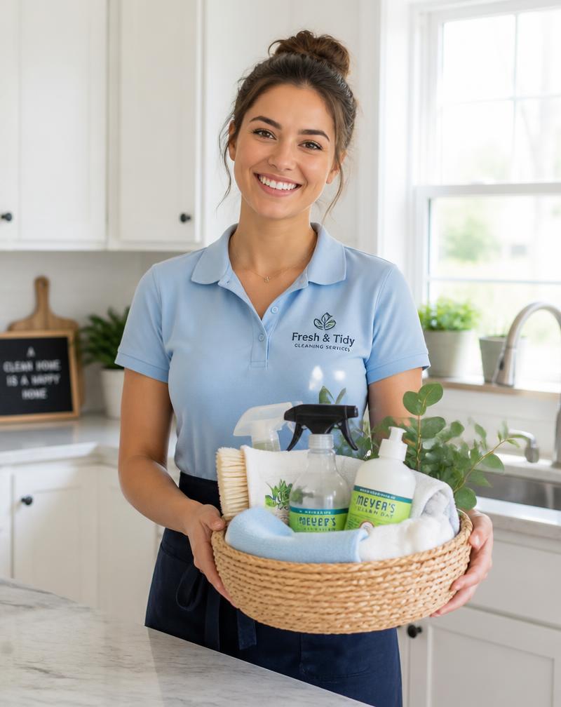 Professional cleaner with supplies
